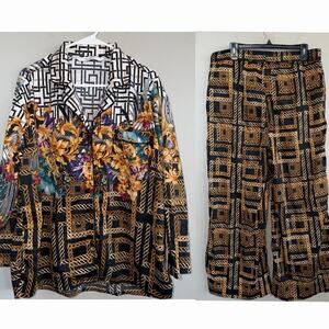 Robert Graham 2 Piece Pajama Lougewear Set Woman’s XL Geometric Print Cotton